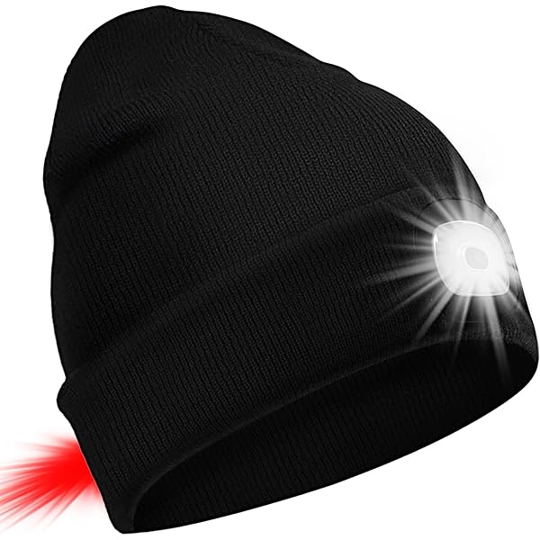 Unisexe Led Bonnet Lampe Frontale,Usb Rechargeable 4 Led Rouge Et Bleu Lueur Clignotant Chapeau