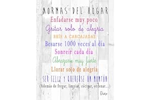 DCine Cuadro Decorativo/Frases positivas/sobre Madera/Regalo/Normas del hogar 19 cm x 25 cm x 4 mm/Madera (Normas del HOGAR 1)
