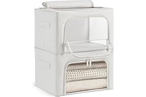 unycos - Cajas de Almacenaje de Ropa【2 Piezas | 66L】 Bolsas con Estructura Resistente de Hierro, Asas Reforzadas y Ventana Transparente, Organizador de Toallas, Edredones | 20 kg (Grey; Iron Rod)
