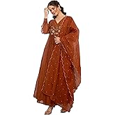 Nermosa Women Embroidery Solid Anarkali Kurta and Pant Set with Dupatta