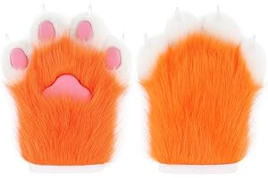 hbbhml Guantes de piel sintética de felpa con forma de garra de gato, guantes para Halloween, cosplay, accesorios para adultos