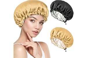 ‎KIIWAH Kiiwah 2 Stück Satin Bonnet, Schlafhaube Seide Doppelschicht Schlafmütze Seidenhaube Zum Schlafen, Silk Bonnet Sleep Cap Verstellbare Satin Haarhaube für Mädchen Dame Schütze Die Haare