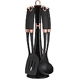 Tower Kitchen Utensil Set, Rose Gold Range, Kitchen Gadget Set, Stainless Steel, Black, 5 Pieces
