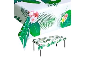 CODKU Hawaiian Luau Table Cloths Party Tablecloth, Hawaii Plastic Tablecloth Tropical Palm Leaves Table Cover Rectangular Party Table Cover for Hawaiian Party Decorations, 220x130cm