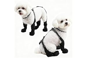 BECROWM Waterproof Dog Boots for Small/Medium Dogs -Dog Paw Protectors Dog Suspender Boots Anti-Slip Pet Shoes for Outdoor Walking, Reflective Stay-On,Dirt-Proof Comfortable Booties (Black, M)