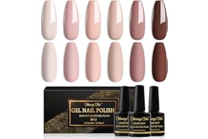 Shining She Smalto Semipermanente Nude,6 Colori Rosa Nudo Beige Albicocca Marrone Smalto Semipermanente Unghie,Serie Nude Smalti per Unghie Gel UV/LED,Autunno e Inverno Manicure Art,8ML
