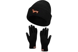 Geyoga Cappello da Donna e Set di Guanti Berretto Caldo Ricamato Cappello Invernale e Guanti Caldi in Pile Spesso