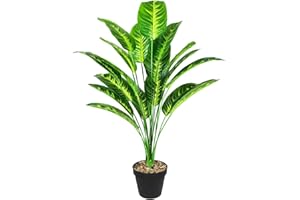 AIVORIUY Pianta Finta da Interno Piante Artificiale Albero di Uccello del Paradiso Foglia Banana con Vaso 80CM Plastica Tropic Palma per Decorazioni Casa Balconi Soggiorno Bagno (Giallo)