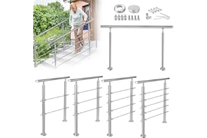 YRHome Rampe d'escalier en acier inoxydable pour escaliers, parapet pour intérieur et extérieur, cage d'escalier, balcon, parapet, entrée de maison, jardin (120 cm, 2 traverses)