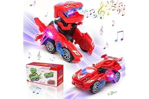 KJIXYUNG Auto trasformante automatica per dinosauri con musica e luce LED - Trasforma auto per ragazzi - Auto giocattolo per dinosauri deformata per bambini dai 3 ai 5 anni - Compleanno