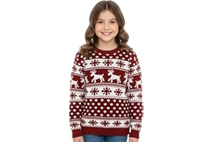 janisramone® Kids Christmas Jumpers, Knitted Xmas Snowflake Jumper for Boys, Pullover Long Sleeves Kids Xmas Reindeer Jumper Girls - Crew Neck Unisex Christmas Sweater Top