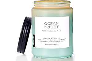 ‎M&SENSE M&SENSE Świeca Morska Bryza (Ananas-Mango) w Słoiku (550g, 110h) - Naturalna Sojowa z Pokrywką | 2 Knoty | Do Domu i Aromaterapii | Prezent dla Niej/Niego