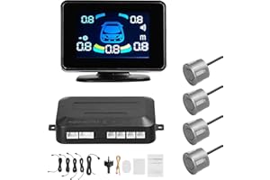 XiaoXIN Sensor de Aparcamiento para Coche, Sistema de es de Marcha atrás, Soporte Delantero y Trasero, Advertencia de Sonido/zumbador/silencio con 4 sensores de Aparcamiento, detección de Distancia,