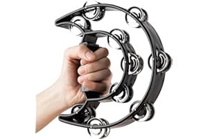 Norhogo Tamburello Doppia Fila, Tamburello Musicale Percussione, Sonagli in Metallo per Strumento Musicale di Accompagnamento, 20 Piattini, Nero