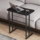 interGO Metal Stand Laptop Stand Sofa Table Breakfast Table Work Table - Black Marble Pattern
