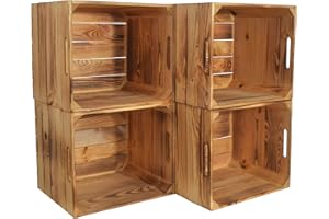 CHICCIE 4 Set Kallax Holzkiste Karl - Aufbewahrungsbox Geflammt 33x38x33cm Aufbewahrungskorb Holzbox Holz Regal