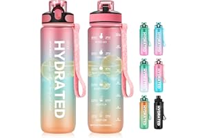 MYFOREST Butelka na wodę, 1 litr, ze słomką i materiałem niezawierającym BPA, 1000 ml, szczelna, sportowa butelka na rower, kemping, jogę, siłownię, nadaje się dla dzieci, nadaje się do napojów