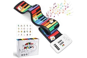 49 Keys Roll Up Piano, Uverbon Portable Kids Piano Keyboard with Fun Stickers, 8 Tones-6 Demo Songs, Rechargeable/Recordable, Digital Folding Electric Piano for Children Kids Beginners