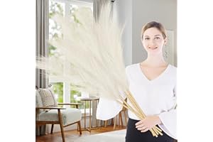 Lighterday 7 Pcs Pampas Grass Artificial 38"/97cm Large Pampas Grass Dried Tall Pampas Grass Floor Vases Fluffy Faux Pampas Grass for Wedding Living Room Bedroom Boho Home Decor (Beige)