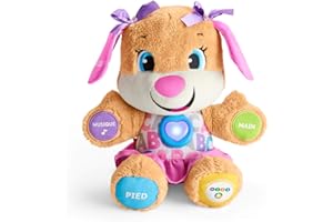 Fisher-Price la sœur de Puppy Eveil Progressif jouet bébé, peluche interactive, plus de 50 chansons et 3 niveaux, version française, 6 mois et plus, FPP52, (Lot de 1)