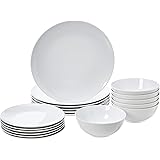 Amazon Basics 18-Piece Dinnerware Set - White Porcelain Coupe, Service for 6