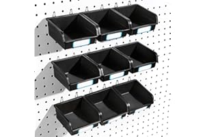 FRIMOONY Pegboard Bins with Hooks and Labels, for Organizing Accessories, 10 Packs, Black