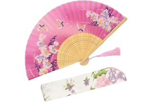 OMyTea "Orchis" chinesischer / japanischer Seiden-Handfächer für Damen, mit Bambusrahmen und einer Schutzhülle aus Stoff, Textil, WZS-24