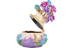 OUMEFAR Pudełko na bibeloty Metalowe emaliowane kolekcjonerskie pudełko do przechowywania biżuterii Diamante Organizer emaliowane ozdoby Dekoracja rzemieślnicza(purpurowy)