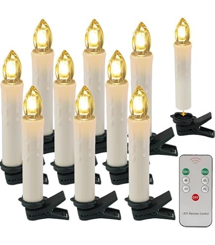 12 Candele LED Coniche Per Albero Di Natale, Con Clip, Ganci E Lenza Da Pesca 20m - Decorazioni Festive Per Casa E Ufficio