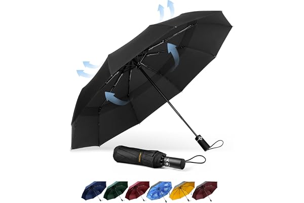 TECKNET Parapluie Pliant Coupe-vent, pour Voyage, Automatique, Grand Parapluie Résistant au Vent avec 10 Baleines, pour Golf Solide et Léger, Compact Pour la Pluie