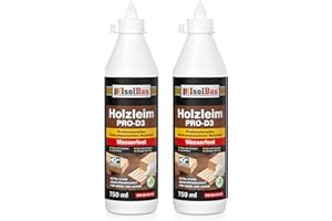 Isolbau Wood Glue PRO-D3-2 x 750 ml (860 g) Extra Strong Wood Glue for All Wood Types, for Indoor and Outdoor Use, Waterproof, Solvent-Free