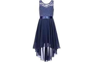 IEFIEL Robe Soirée Bal Enfant Robe de Cocktail Mousseline de Soie Dentelle Asymétrique Tutu Fille Justaucorps Gymnastique Ballet Danse 3-16 Ans