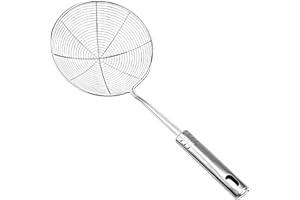 STL 5.9 inch (15cm) Stainless Steel Strainer Wire Skimmer Ladle with Ergonomic Handle Sieves Spider Mesh Filter Solid Utensils Slotted Spoon for Kitchen Frying Chips Food, Pasta, Noodles, Spaghetti