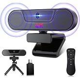 VIZOLINK V20 4k Webcam, FHD Webcam with Microphones and Speakers, Remote Control, Autofocus, Zoom, 112&deg;View, Plug&amp;Play, Priva