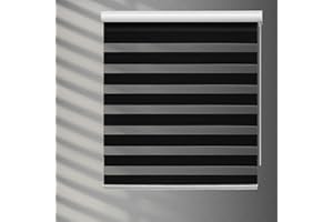 YIIBAII Day and Night Roller Blinds Zebra Blinds Blackout or Translucent Vision Roller Shades for Windows and Doors（W 95cm x L 150cm,Black）