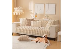 Royhom Rabbit Plush Sofa Cover Washable, Khaki Couch Cover for Dogs, Warm Sofa pet protectors, Fuzzy Couch Protector, Non Slip, Super Soft (Seater, 90x160cm)