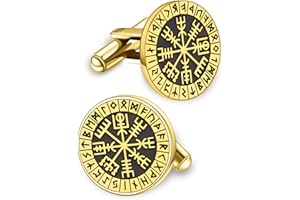 VASSAGO Gemelos para hombre, gemelos de esmoquin vikingo nórdico, de acero inoxidable brújula vikinga vegvisir runa camisa tachuelas mitología regalo para bodas de negocios