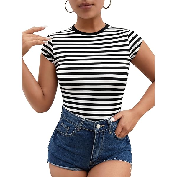 GORGLITTER Damen Spitzentop - Kurzarm Mit Eckigem Ausschnitt