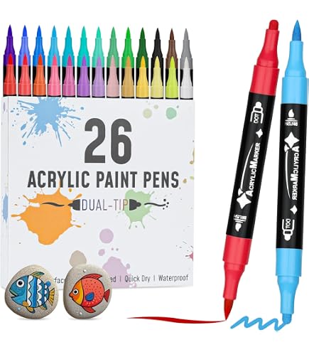 24 Feutres Acryliques Double Pointe Artistro - Marqueurs Peinture Pour Tissu, Toile, Pierre, Verre Et Bois