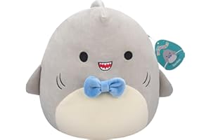 Squishmallows SQCR05379 7.5-Inch-Gordon The Grey Shark with Blue Bowtie, Multicolour