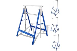 SWANEW Lot de 4 tréteaux d'échafaudage pliables - Charge maximale : 400 kg - Hauteur réglable de 80 à 130 cm - En métal