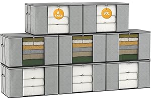 IZSUZEE Lot de 8 Grand Boite Rangement Vetement, 90L Sac de Rangement Caisse Rangement Cartons Déménagement Pliable, Bac Rangement pour Couette Vêtements, Couvertures, Pliable avec Poignée Renforcée, Gris