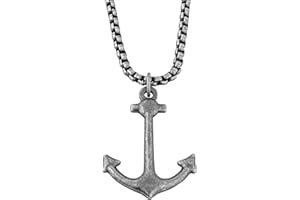 Akitsune Portus wisiorek z łańcuszkiem 70 cm | naszyjnik z kotwicą w stylu morskim, dla kobiet i mężczyzn, stal nierdzewna – czarny matowy, antyczny srebrny