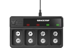 GRACETOP Caricabatterie per Batterie 9V Ricaricabili - 4 Slot per Batterie al Litio/Ni-MH, Caricatore Commutabile Con Porta USB/Type C