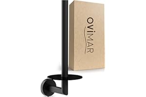 ‎OVIMAR ovimar Ersatzrollenhalter Runde zum Bohren | Schwarz | aus Edelstahl und Glas | WC-Rollen Aufbewahrung zur Wandbefestigung mit Bohren selbstklebend BIS zu 2 Rollen WC Papier | Haushaltsrollenhalter