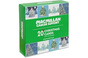 MACMILLAN CANCER SUPPORT Macmillan Christmas Tree Charity Christmas Cards – Pack of 20 Luxury and Eco-Friendly Christmas Cards. Boxed Multipack of 4 Seasonal Christmas Designs. 127x127mm Card Size.