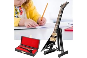 GAESHOW Miniature Guitar Model, Miniature Guitar Replica with Stand, Mini Music Ornaments with Gift Package, Music Ornaments Craft Guitar Decoration for Home Office Desk Festival Gift, 10cm
