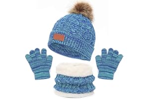 TRABIG Bambino Cappello Sciarpa Guanti Set Invernale Unisex con Pompon, Beanie Sciarpa Lavorato A Maglia Set Invernale, Calda Ragazzi Ragazze 0.5-6 Anni