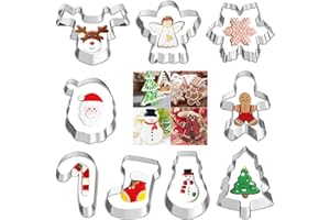 RUIYWEN Juego de 9 Cortadores de Galletas de Navidad en Forma de Santa Claus Copo de Nieve Árbol de Navidad, Moldes de Acero Inoxidable para Galletas Fondant Chocolate