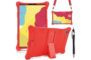 KATUMO Funda para Lenovo Tab M10 FHD Plus (2nd Gen) 10.3" 2020 (TB-X606F X606X) Silicona a Prueba de Golpes Soporte Ajustable con Cinturón de Hombro y Pluma Táctil,Rojo